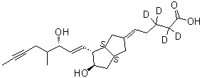 CAS # 1035094-10-0, (5E)-5-[(3aS,4R,5R,6aS)-Hexahydro-5-hydroxy-4-[(1E,3S)-3-hydroxy-4-methyl-1-octen-6-yn-1-yl]-2(1H)-pentalenylidene]pentanoic-2,2,3,3-d<sub>4</sub> acid