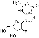 CAS # 103884-98-6, 9-(2-Deoxy-2-fluoroarabinofuranosyl)guanine, 2-Amino-9-[(3S,4R,5R)-3-fluoro-4-hydroxy-5-(hydroxymethyl)oxolan-2-yl]-3H-purin-6-one