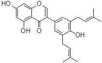 CAS # 104055-80-3, 3',5'-Diprenylgenistein, 5,7-Dihydroxy-3-[4-hydroxy-3,5-bis(3-methyl-2-butenyl)phenyl]-4H-1-benzopyran-4-one