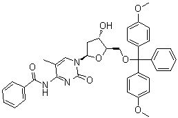 structure of CAS# 104579-03-5, N-苯甲酰基-5'-O-[二(4-甲氧基苯基)苯基甲基]-2'-脱氧-5-甲基胞苷