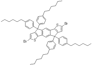 structure of CAS# 1049034-71-0, 2,7-二溴-4,4,9,9-四(4-己基苯基)-4,9-二氢对称引达省并[1,2-b:5,6-b']二噻吩