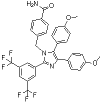 structure of CAS# 1054543-47-3, 4-[[2-[3,5-Bis(trifluoromethyl)phenyl]-4,5-bis(4-methoxyphenyl)-1H-imidazol-1-yl]methyl]benzamide
