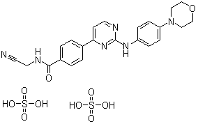 CAS 登录号：1056636-06-6, CYT 387 硫酸盐, N-(氰基甲基)-4-[2-[[4-(4-吗啉基)苯基]氨基]-4-嘧啶基]苯甲酰胺硫酸盐(1:2)