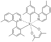 Bis[2,4-dimethyl-6-(7-methyl-1-isoquinolinyl)phenyl](2,4-pentanedionato)iridium molecular structure (CAS 1056875-79-6)