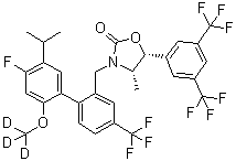 CAS 登录号：1061715-90-9, (4S,5R)-5-[3,5-二(三氟甲基)苯基]-3-[[4'-氟-2'-(三氘甲氧基)-5'-(异丙基)-4-(三氟甲基)[1,1'-联苯]-2-基]甲基]-4-甲基-2-恶唑烷酮