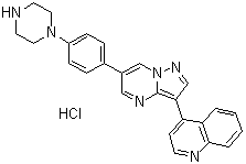 structure of CAS# 1062368-62-0, 4-[6-[4-(1-Piperazinyl)phenyl]pyrazolo[1,5-a]pyrimidin-3-yl]quinoline hydrochloride (1:1)