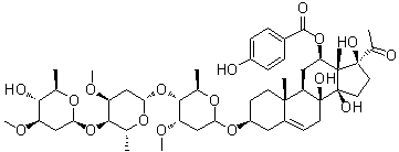 CAS # 106644-33-1, Otophylloside A, Qinyangshengenin 3-O-beta-D-oleandropyranosyl(1&rarr;4)-beta-D-cymaropyranosyl(1&rarr;4)-beta-D-cymaropyranoside