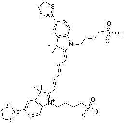 CAS # 1069134-33-3, 5-(1,3,2-Dithiarsolan-2-yl)-2-[(1E,3E,5E)-5-[5-(1,3,2-dithiarsolan-2-yl)-1,3-dihydro-3,3-dimethyl-1-(4-sulfobutyl)-2H-indol-2-ylidene]-1,3-pentadien-1-yl]-3,3-dimethyl-1-(4-sulfobutyl)-3H-indolium inner salt