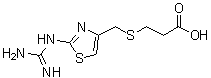 structure of CAS# 107880-74-0, 3-[[[2-[(Aminoiminomethyl)amino]-4-thiazolyl]methyl]thio]propanoic acid