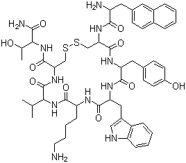 CAS # 108736-35-2, Lanreotide, Angiopeptin, 3-(2-Naphthalenyl)-D-alanyl-L-cysteinyl-L-tyrosyl-D-tryptophyl-L-lysyl-L-valyl-L-cysteinyl-L-threoninamide cyclic (2-7)-disulfide