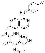 structure of CAS# 1093100-40-3, N1-(4-Chlorophenyl)-6-methyl-N5-[3-(9H-purin-6-yl)-2-pyridinyl]-1,5-isoquinolinediamine