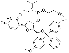 5'-O-(4,4'-二甲氧基三苯甲基)-2'-脱氧尿苷-3'-O-[O-(2-氰基乙基)-N,N'-二异丙基亚磷酰胺]分子结构 (CAS 109389-30-2)
