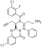 structure of CAS# 1095253-39-6, N-(3-Aminopropyl)-3-chloro-N-[(1R)-1-[7-chloro-3,4-dihydro-4-oxo-3-(phenylamino)-2-quinazolinyl]-3-butyn-1-yl]-2-fluorobenzamide