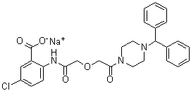 structure of CAS# 1103926-82-4, 2-[2-[2-(4-Benzhydrylpiperazin-1-yl)-2-oxoethoxy]acetamido]-5-chlorobenzoic acid sodium salt