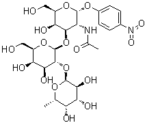 CAS 登录号：1105508-81-3, 4-硝基苯基 O-6-脱氧-alpha-L-吡喃半乳糖基-(1→2)-O-beta-D-吡喃半乳糖基-(1→3)-2-(乙酰氨基)-2-脱氧-alpha-D-吡喃半乳糖苷