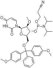 5'-O-(4,4-Dimethoxytrityl)-2'-O-methyluridine-3'-(2-cyanoethyl-N,N-diisopropyl)phosphoramidite molecular structure (CAS 110764-79-9)