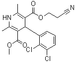 structure of CAS# 110962-94-2, 4-(2,3-Dichlorophenyl)-1,4-dihydro-2,6-dimethyl-3,5-pyridinedicarboxylic acid 3-(2-cyanoethyl) 5-methyl ester