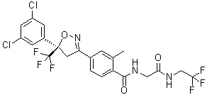 CAS # 1122022-03-0, 4-[(5R)-5-(3,5-Dichlorophenyl)-4,5-dihydro-5-(trifluoromethyl)-3-isoxazolyl]-2-methyl-N-[2-oxo-2-[(2,2,2-trifluoroethyl)amino]ethyl]benzamide, (R)-A 1443, A 663