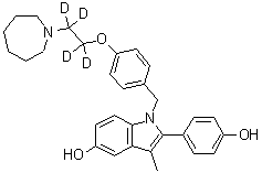 structure of CAS# 1133695-49-4, 1-[[4-[2-(六氢-1H-氮杂卓-1-基)乙氧基-1,1,2,2-d<sub>4</sub>]苯基]甲基]-2-(4-羟基苯基)-3-甲基-1H-吲哚-5-醇