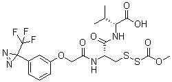 structure of CAS# 113787-92-1, N-[3-[(Methoxycarbonyl)dithio]-N-[[3-[3-(trifluoromethyl)-3H-diazirin-3-yl]phenoxy]acetyl]-L-alanyl]-D-valine