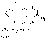 CAS # 1144516-21-1, 4-[[3-Chloro-4-(2-pyridinylmethoxy)phenyl]amino]-7-ethoxy-6-[(1-methyl-2-pyrrolidinylidene)amino]-3-quinolinecarbonitrile