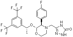 structure of CAS# 1148113-53-4, 5-[[(2R,3R)-2-[(1R)-1-[3,5-Bis(trifluoromethyl)phenyl]ethoxy]-3-(4-fluorophenyl)-4-morpholinyl]methyl]-1,2-dihydro-3H-1,2,4-triazol-3-one