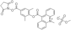 structure of CAS# 115853-74-2, 9-[[4-[[(2,5-Dioxo-1-pyrrolidinyl)oxy]carbonyl]-2,6-dimethylphenoxy]carbonyl]-10-methylacridinium methyl sulfate