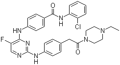 structure of CAS# 1158838-45-9, N-(2-Chlorophenyl)-4-[[2-[[4-[2-(4-ethyl-1-piperazinyl)-2-oxoethyl]phenyl]amino]-5-fluoro-4-pyrimidinyl]amino]benzamide