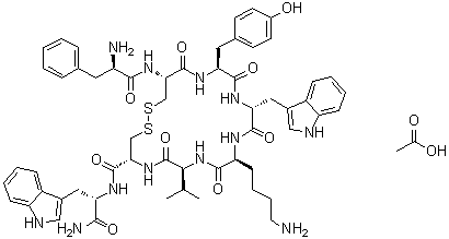 CAS 登录号：116430-60-5, D-苯丙氨酰-L-半胱氨酰-L-酪氨酰-D-色氨酰-L-赖氨酰-L-缬氨酰-L-半胱氨酰-L-色氨酰胺环(2→7)-二硫醚单乙酸盐