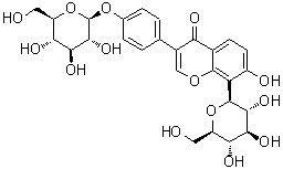 CAS # 117047-08-2, Puerarin-4'-O-beta-D-glucopyranoside, 8-beta-D-Glucopyranosyl-3-[4-(beta-D-glucopyranosyloxy)phenyl]-7-hydroxy-4H-1-benzopyran-4-one, Puerarin-4'-O-D-glycoside