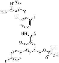 structure of CAS# 1174161-69-3, [3-[[4-((2-氨基-3-氯吡啶-4-基)氧基)-3-氟苯基]氨基甲酰基]-5-(4-氟苯基)-4-氧代-4H-吡啶-1-基]甲基磷酸二氢酯