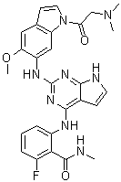 CAS # 1186659-59-5, GSK 1838705A, 2-[[2-[[1-[2-(Dimethylamino)acetyl]-5-methoxy-1H-indol-6-yl]amino]-7H-pyrrolo[2,3-d]pyrimidin-4-yl]amino]-6-fluoro-N-methylbenzamide