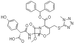 CAS 登录号：1187769-84-1, (6R,7R)-7-[[(2R)-2-羧基-2-(4-羟基苯基)乙酰基]氨基]-7-甲氧基-3-[[(1-甲基-1H-四氮唑-5-基)硫基]甲基]-8-氧代-5-氧杂-1-氮杂二环[4.2.0]辛-2-烯-2-羧酸 2-(二苯基甲基)酯