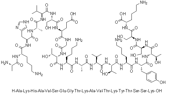CAS 登录号：1188512-90-4, L-丙氨酰-L-赖氨酰-L-组氨酰-L-丙氨酰-L-缬氨酰-L-丝氨酰-L-alpha-谷氨酰甘氨酰-L-苏氨酰-L-赖氨酰-L-丙氨酰-L-缬氨酰-L-苏氨酰-L-赖氨酰-L-酪氨酰-L-苏氨酰-L-丝氨酰-L-丝氨酰-L-赖氨酸