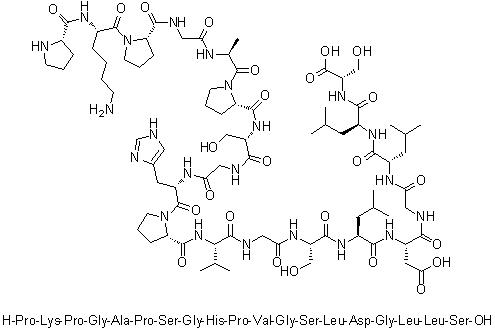 CAS 登录号：1188512-91-5, L-脯氨酰-L-赖氨酰-L-脯氨酰甘氨酰-L-丙氨酰-L-脯氨酰-L-丝氨酰甘氨酰-L-组氨酰-L-脯氨酰-L-缬氨酰甘氨酰-L-丝氨酰-L-亮氨酰-L-alpha-天冬氨酰甘氨酰-L-亮氨酰-L-亮氨酰-L-丝氨酸