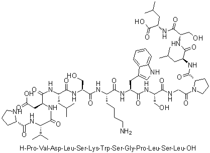 CAS 登录号：1188513-27-0, L-脯氨酰-L-缬氨酰-L-alpha-天冬氨酰-L-亮氨酰-L-丝氨酰-L-赖氨酰-L-色氨酰-L-丝氨酰甘氨酰-L-脯氨酰-L-亮氨酰-L-丝氨酰-L-亮氨酸