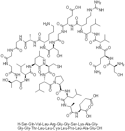 CAS # 1188513-45-2, L-Seryl-L-glutaminyl-L-valyl-L-leucyl-L-arginyl-L-alpha-glutamylglycyl-L-seryl-L-lysyl-L-alanylglycylglycylglycyl-L-threonyl-L-leucyl-L-leucyl-L-cysteinyl-L-leucyl-L-prolyl-L-leucyl-L-alanyl-L-glutamic acid