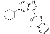 structure of CAS# 1198408-39-7, N-(2-Chlorophenyl)-6-(4-piperidinyl)-imidazo[1,2-a]pyridine-3-carboxamide