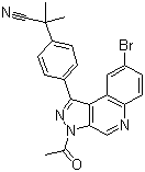 structure of CAS# 1201643-72-2, 2-(4-(3-Acetyl-8-bromo-3H-pyrazolo[3,4-c]quinolin-1-yl)phenyl)-2-methylpropanenitrile