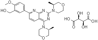 [5-[2,4-Bis((3S)-3-methylmorpholin-4-yl)pyrido[2,3-d]pyrimidin-7-yl]-2-methoxyphenyl]methanol D-tartrate molecular structure (CAS 1201799-04-3)