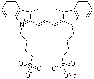 structure of CAS# 120724-84-7, 2-[3-[3,3-Dimethyl-1-(4-sulfobutyl)-1,3-dihydroindol-2-ylidene]propenyl]-3,3-dimethyl-1-(4-sulfobutyl)-3H-indolium inner salt sodium salt