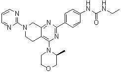 CAS # 1207358-59-5, N-Ethyl-N'-[4-[5,6,7,8-tetrahydro-4-[(3S)-3-methyl-4-morpholinyl]-7-(2-pyrimidinyl)pyrido[3,4-d]pyrimidin-2-yl]phenyl]urea