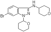 CAS # 1214900-68-1, 6-Bromo-1-(tetrahydro-2H-pyran-2-yl)-N-(tetrahydro-2H-pyran-4-yl)-1H-indazol-3-amine