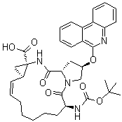 CAS # 1216941-73-9, (2R,6S,12Z,13aS,14aR,16aS)-6-[[(1,1-Dimethylethoxy)carbonyl]amino]-1,2,3,6,7,8,9,10,11,13a,14,15,16,16a-tetradecahydro-5,16-dioxo-2-(6-phenanthridinyloxy)-cyclopropa[e]pyrrolo[1,2-a][1,4]diazacyclopentadecine-14a(5H)-carboxylic acid