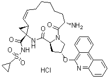 CAS 登录号：1216941-74-0, (2R,6S,12Z,13aS,14aR,16aS)-6-氨基-N-(环丙基磺酰基)-1,2,3,6,7,8,9,10,11,13a,14,15,16,16a-十四氢-5,16-二氧代-2-(6-菲啶基氧基)-环丙烯并[e]吡咯并[1,2-a][1,4]二氮杂环十五碳七烯-14a(5H)-甲酰胺盐酸盐