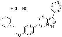 structure of CAS# 1219168-18-9, 6-[4-[2-(1-Piperidinyl)ethoxy]phenyl]-3-(4-pyridinyl)pyrazolo[1,5-a]pyrimidine hydrochloride (1:2)