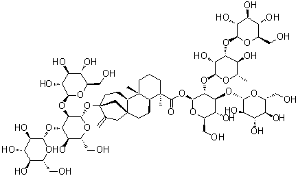 CAS # 1220616-48-7, Rebaudioside O, (4alpha)-13-[(O-beta-D-Glucopyranosyl-(1→2)-O-[beta-D-glucopyranosyl-(1→3)]-beta-D-glucopyranosyl)oxy]-kaur-16-en-18-oic acid O-beta-D-glucopyranosyl-(1→3)-O-6-deoxy-alpha-L-mannopyranosyl-(1→2)-O-[beta-D-glucopyranosyl-(1→3)]-beta-D-glucopyranosyl ester