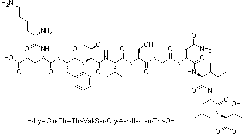 CAS # 1221521-26-1, L-Lysyl-L-alpha-glutamyl-L-phenylalanyl-L-threonyl-L-valyl-L-serylglycyl-L-asparaginyl-L-isoleucyl-L-leucyl-L-threonine