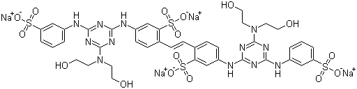 CAS # 12224-02-1, Fluorescent Brightening Agent 24, 2,2'-(1,2-Ethenediyl)bis[5-[[4-[bis(2-hydroxyethyl)amino]-6-[(3-sulfophenyl)amino]-1,3,5-triazin-2-yl]amino]benzenesulfonic acid sodium salt