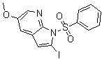 structure of CAS# 1227267-13-1, 2-Iodo-5-methoxy-1-(phenylsulfonyl)-1H-pyrrolo[2,3-b]pyridine